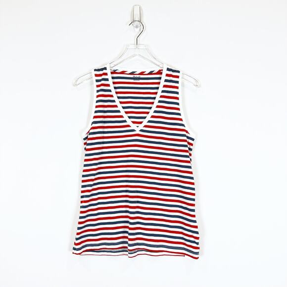 Madewell Striped V-Neck Tank Top Women Medium Lightweight Retro USA Patriotic - Picture 1 of 6